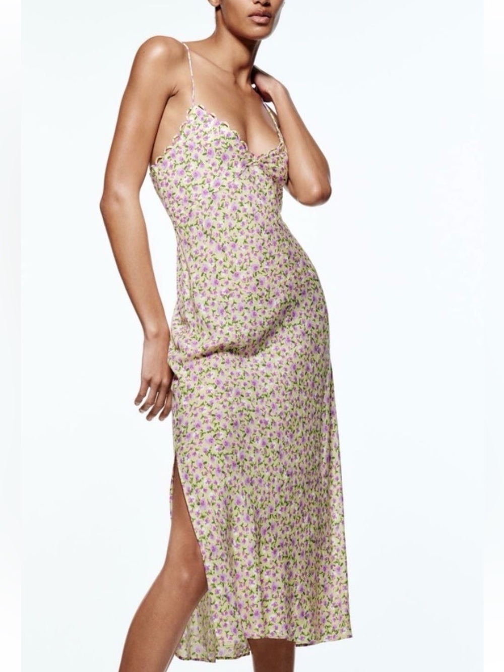 Zara Floral Slip Midi Dress - Yellow/ Purple